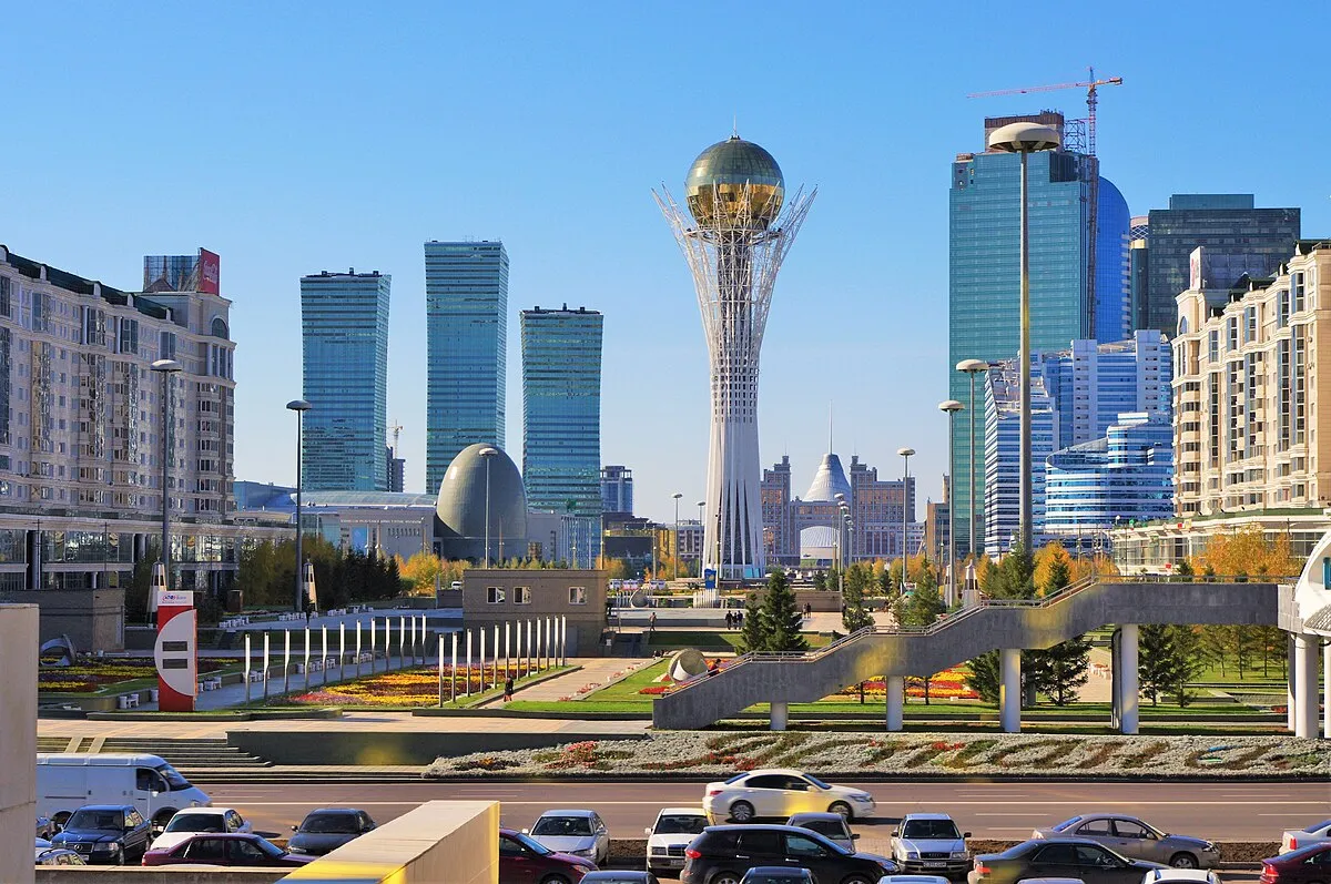 Panoramic view of Astana's modern skyline with Bayterek tower