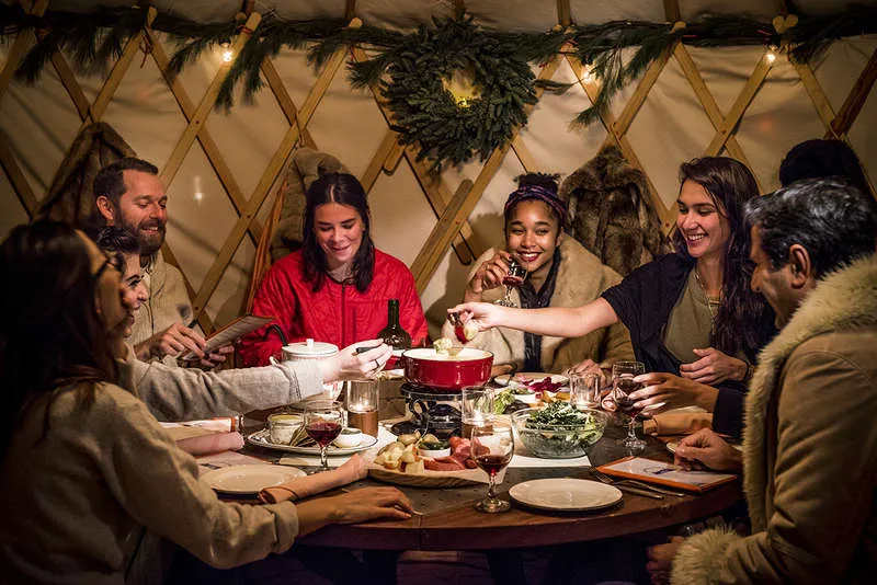 Authentic dinner inside a traditional Kazakh yurt
